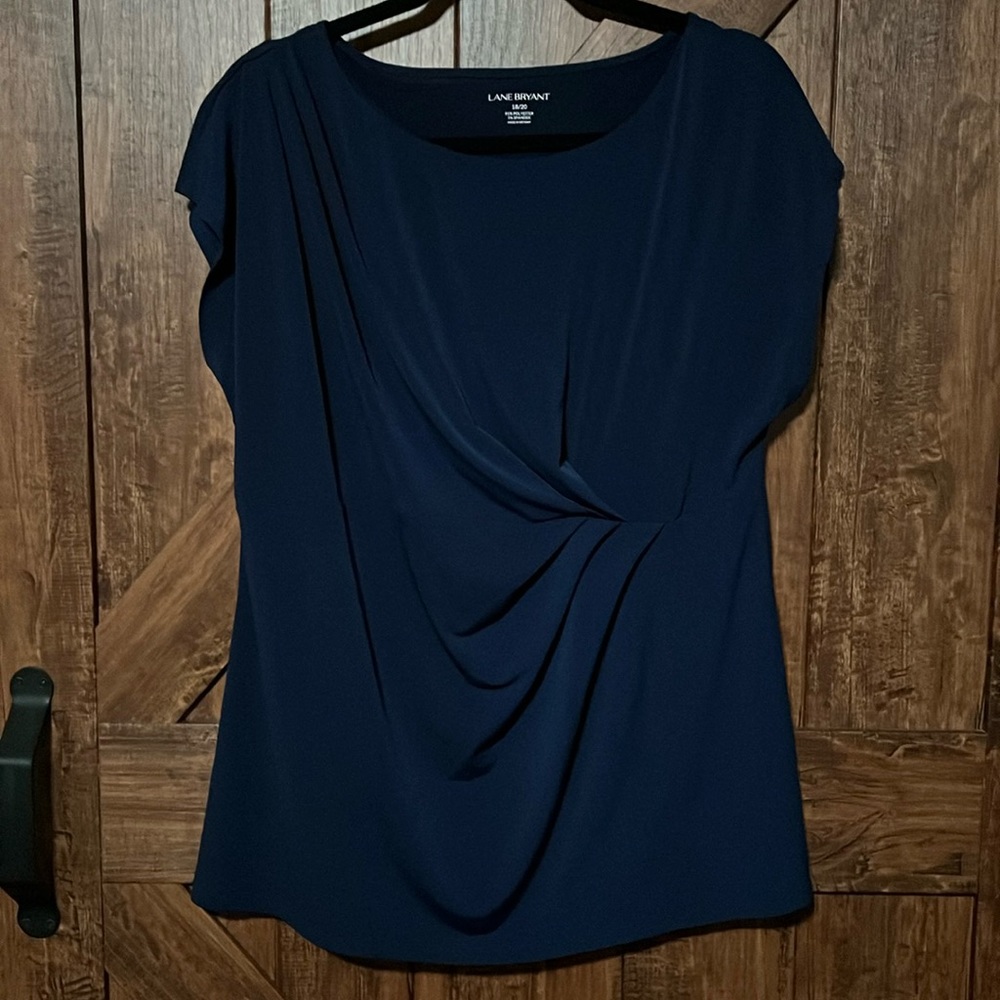 Lane Bryant Plus Size Navy Blue Ruched Sleeveless Blouse